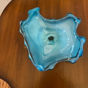 Vintage murano style art glass bowl, opalescent blue color
